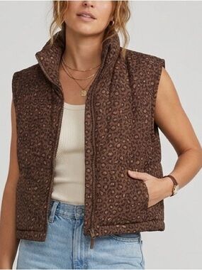 Thread & Supply Brown Leopard Puffer Vest Small